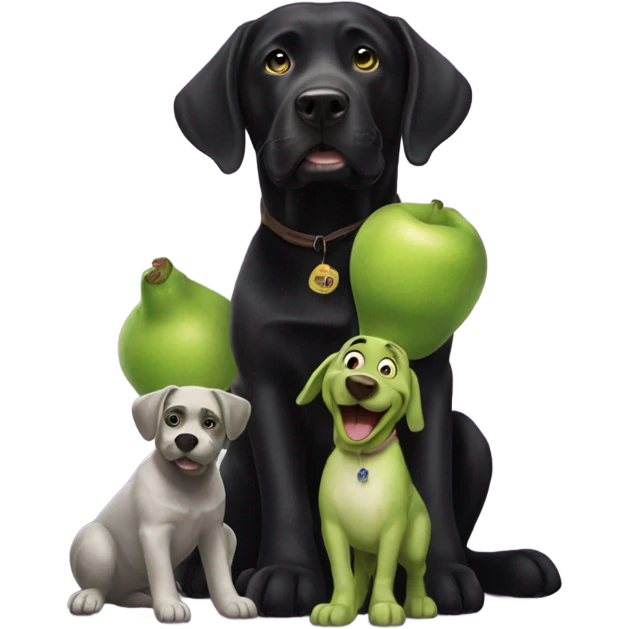 Black lab playing with shrek emoji