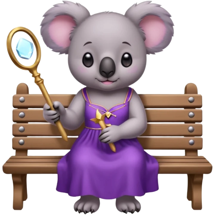 koala purple drees eyelashe magic wand sit down on the bench emoji