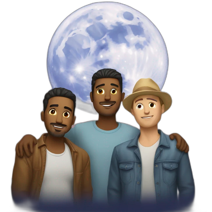 two white guys and a chicano looking at the moon emoji
