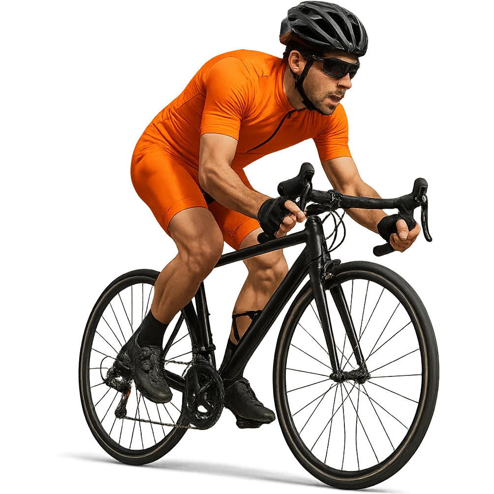 cyclist in orange outfit, dynamic pose emoji