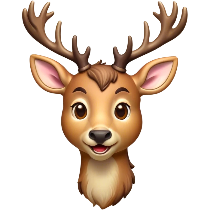 Cinematic Comical Deer Portrait Emoji, Head tilted dramatically with an exaggeratedly amused expression, featuring a sleek dappled Fur and whimsically contorted antlers, wide, expressive eyes filled with playful disbelief, Simplified yet hilariously expressive features, highly detailed, glowing with a slightly sassy glow, high shine, dramatic yet playful, stylized with an air of cheeky woodland mischief, bright and endearing, soft glowing outline, capturing the essence of a spirited and over-the-top deer, so meme-worthy it feels like it could side-eye its way into forest folklore instantly! emoji