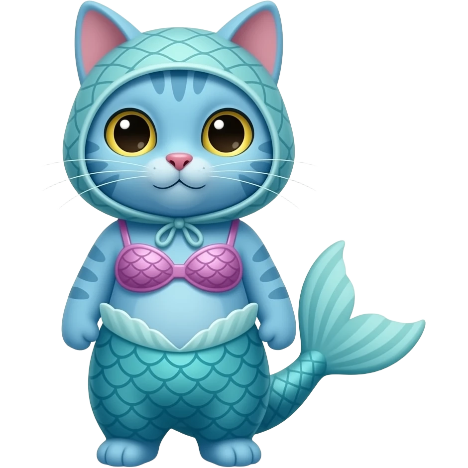 A blue cat with mermaid costume emoji