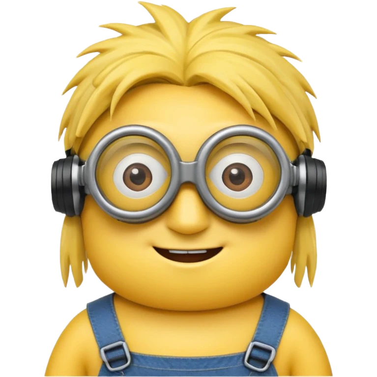Minion emoji with a round head like normal emojis and a smurk like this emoji but a minion so basically that emoji with the goggles and the hair and not a funny head shape 😏 it should look like an actual minion not a human  emoji