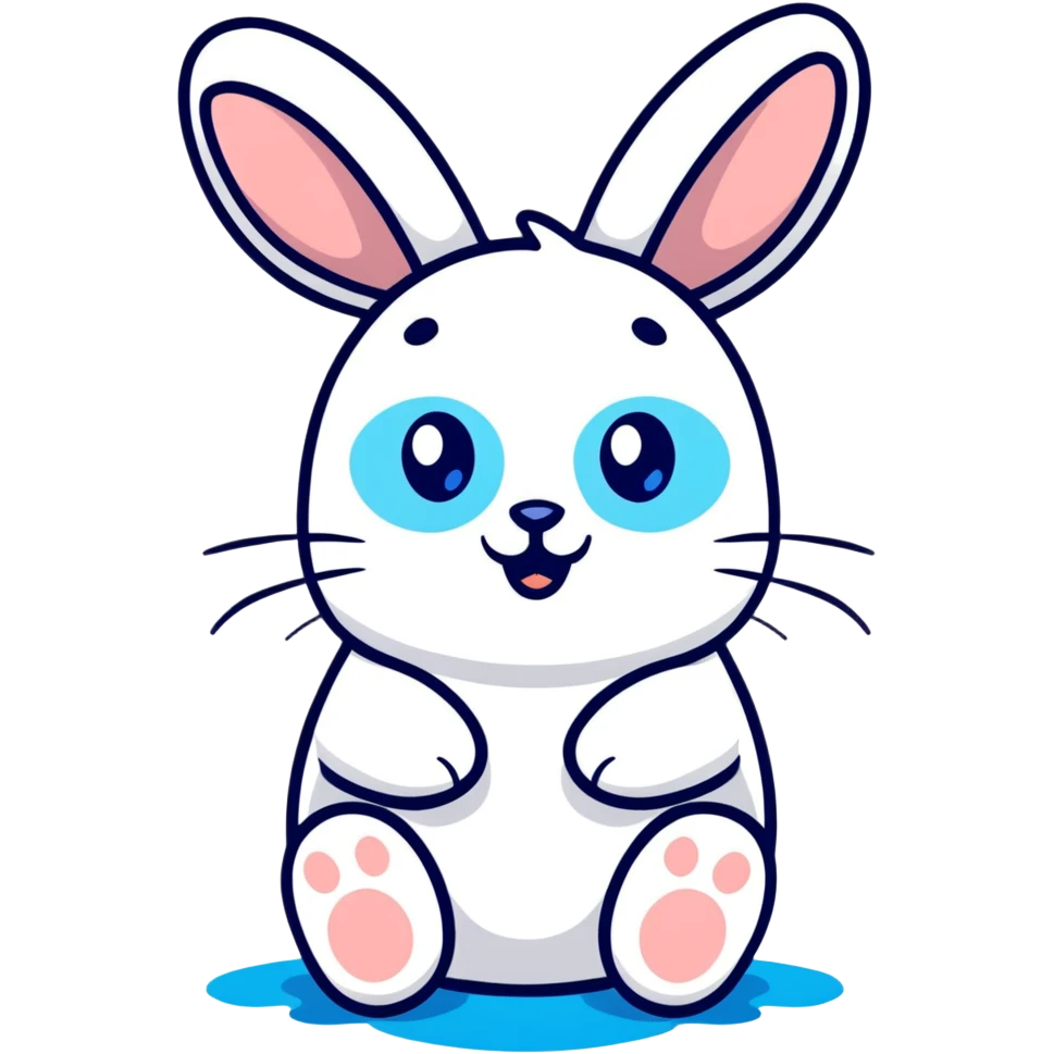 blue and white rabbit with ocean blue eyes emoji