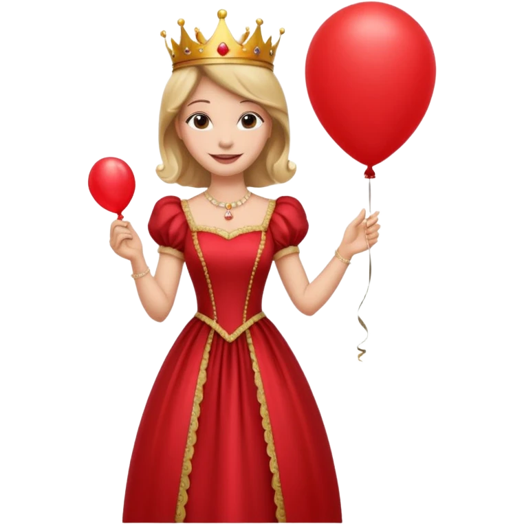 queen wearing dress, holding balloon emoji