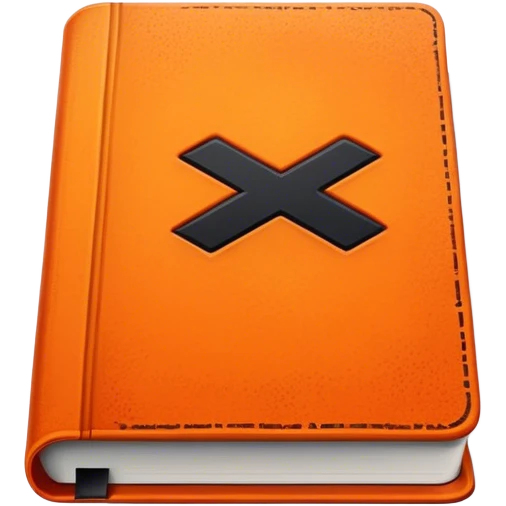 A bright orange book with a black, bold X with an edgy texture, exuding energy and pure, unapologetic confidence. emoji