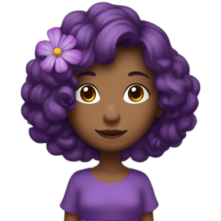 Fille avec des cheveux violet , une robe violette et une fleur dans les cheveux emoji