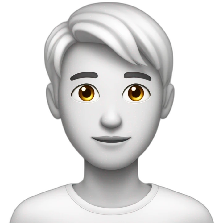 Hombre joven delgado tes blanca ojos celestes pelo corto con hoppo emoji