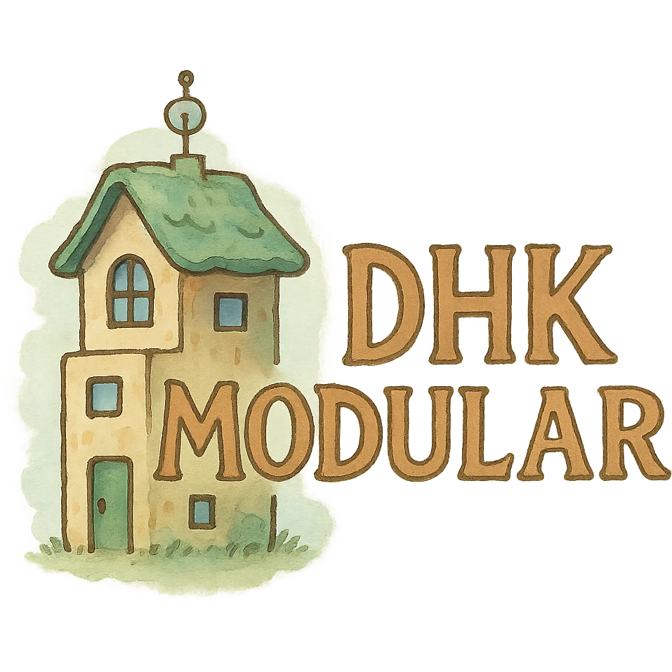 DHK Modular logo in Ghibli style, soft colors, whimsical touch emoji