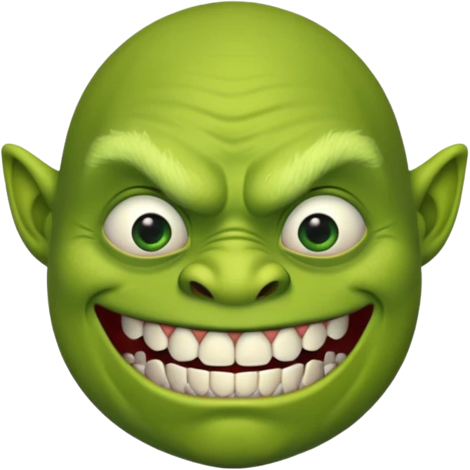ugly green ogre with no hair a black mouth with janky white teeth emoji