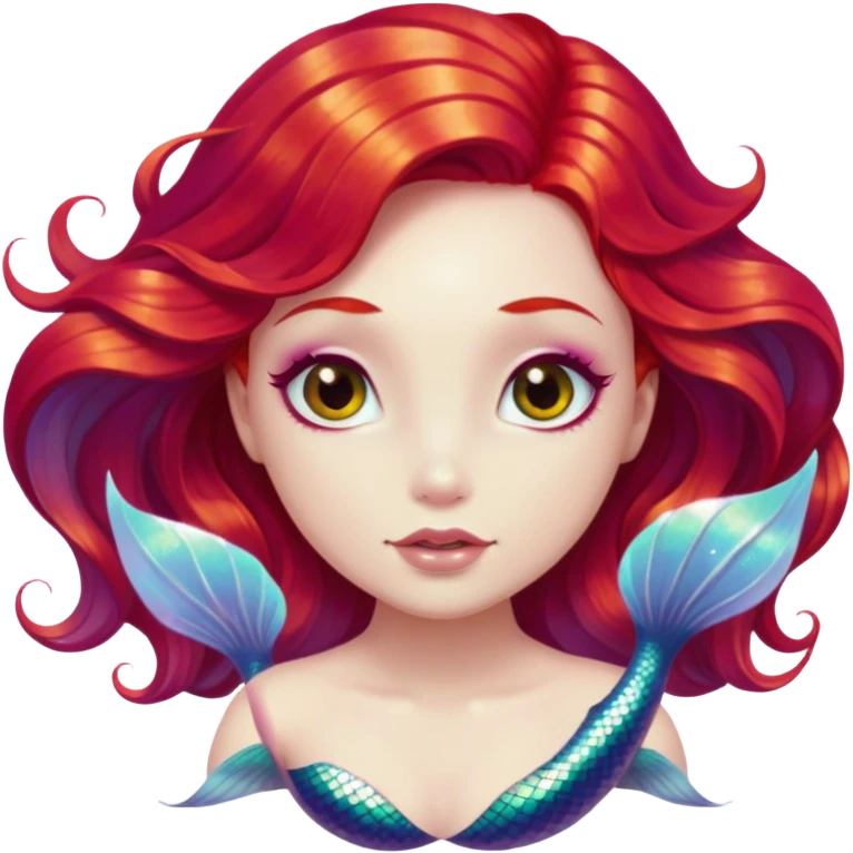 Cinematic Realistic Red Hair Mermaid Portrait, depicted with lifelike porcelain white skin that glows with an ethereal radiance, enhanced by soft underwater lighting. Her intricately detailed, flowing red hair cascades like liquid fire, framing deep, soulful eyes that mirror the mysteries of the deep sea. Accented by shimmering, iridescent scales and delicate aquatic embellishments, the portrait features an enchanting underwater glow that marries realism with mythic ocean elegance. emoji