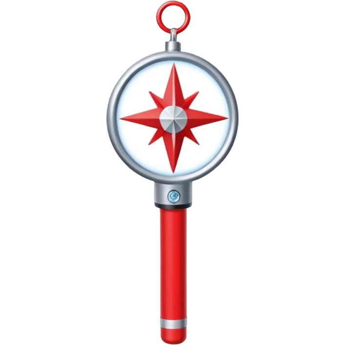 The korean Kpop boy group "Stray Kids" lightstick. The lightstick is red and white with a compass star in the middle of a black background. emoji