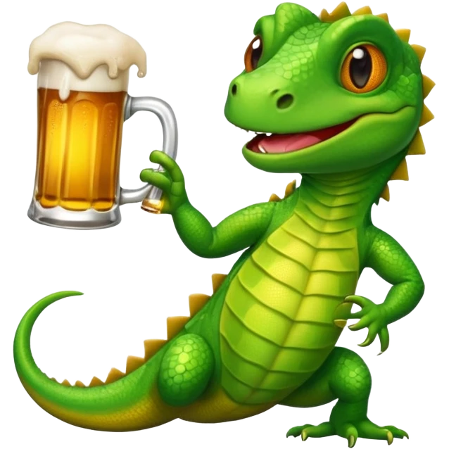 cartoon lizard holding a beer mug emoji
