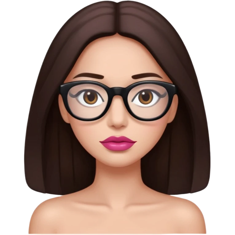 une ado, brune aux cheuveux tres fonces longs lisses blanche, ,lunettes carres noires, yeux bruns fonces joues rose emoji