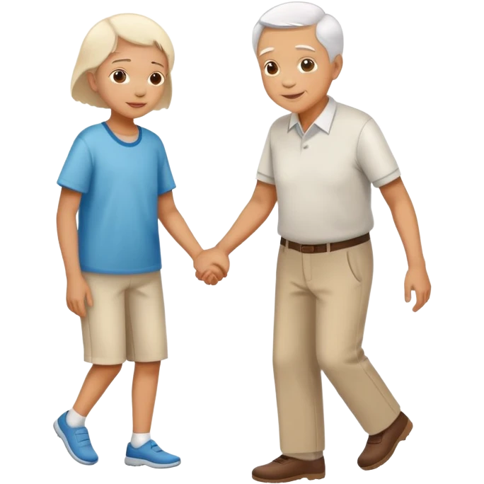 a child helping an elderly person walk, kind and friendly emoji