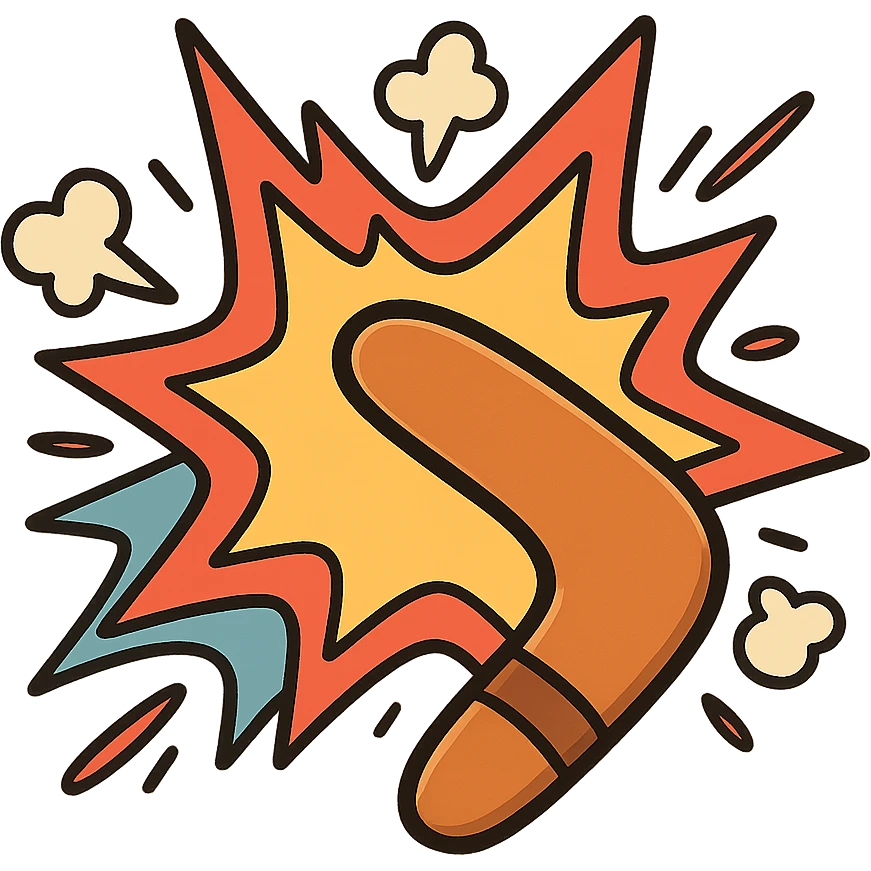 playful emoji of a boomerang causing a colorful explosion, merging both elements into one energetic icon for 'kaboomerang' emoji