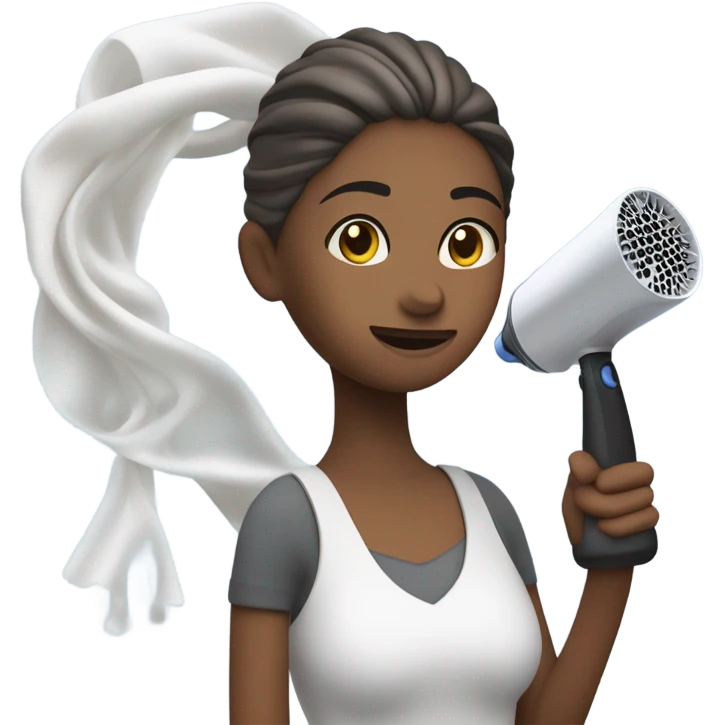 Girl is drying wet sail using the hair dryer emoji