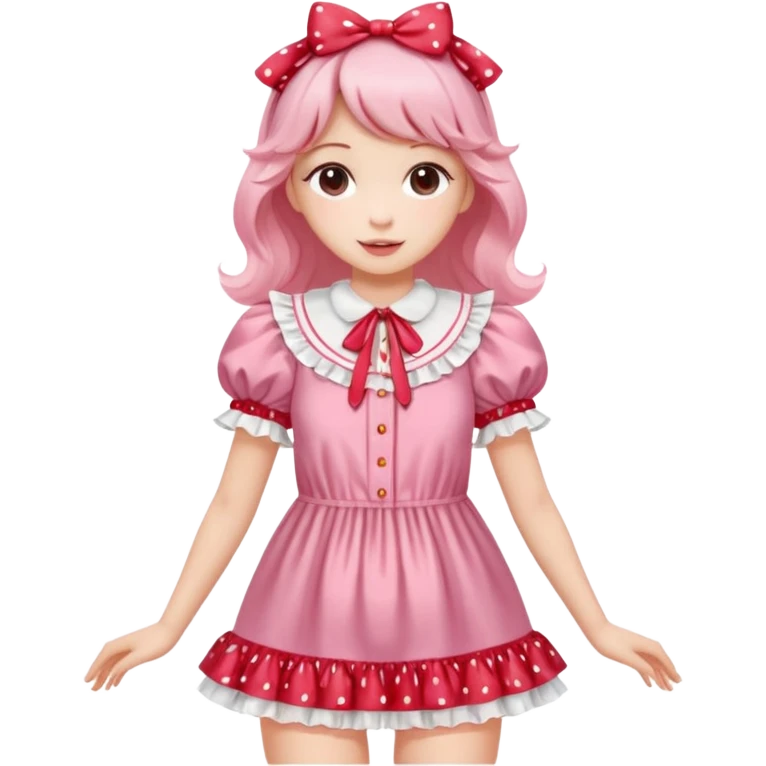 coquette strawberry babydoll blouse with ruffle sleeves and bottom, no human please emoji