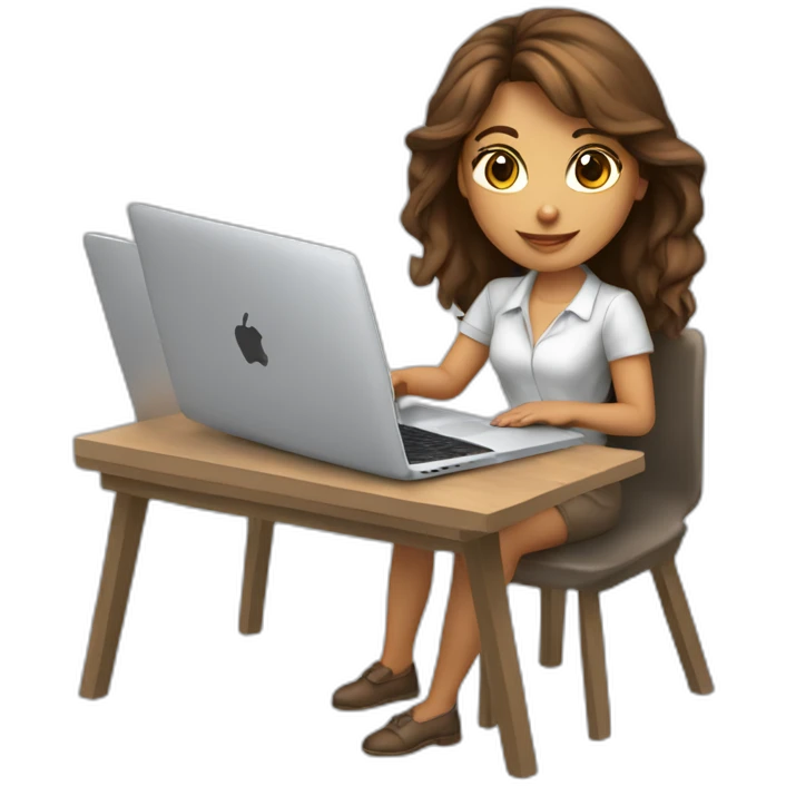 Beautiful programmer girl with brown hair working with MacBook emoji