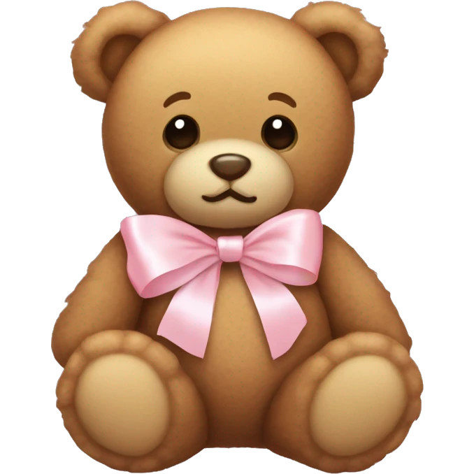 light brown teddy bear with a light pink ribbon bow aesthetic emoji