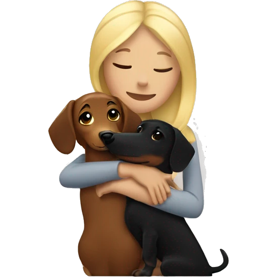 blonde woman hugging black and brown dachshund emoji
