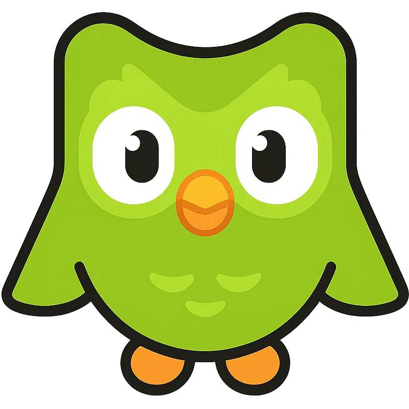 Duolingo logo, green owl, bold lines, vibrant colors emoji