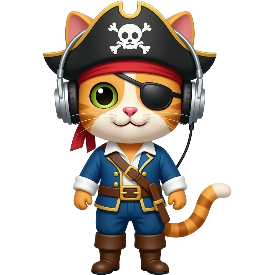 cat pirate listening to music emoji