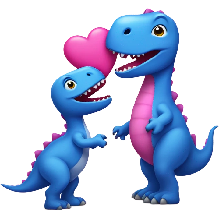 Blue dinosaur kissing a pink dinosaur  emoji