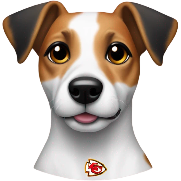 Jack Russell dog in Chiefs shirt with black ears  emoji