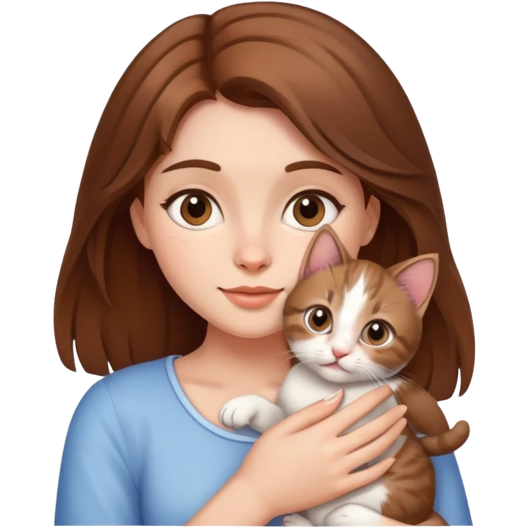 A beautiful brown-haired girl holding a kitten emoji