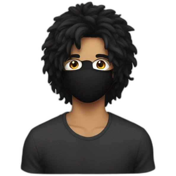 18 year old guy with big black hairs wearing a mask emoji