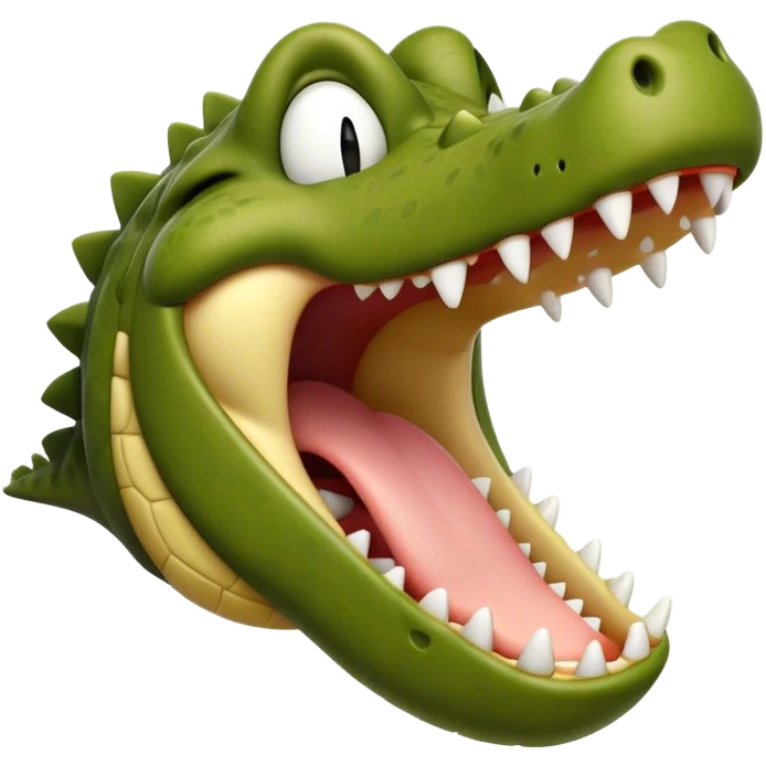 Cinematic Realistic Cute Yawning Crocodile Portrait Emoji, Head tilted slightly with a dramatic, wide-open yawn, showcasing a soft, textured olive-green hide with gently drooping jaws and half-closed, drowsy eyes rendered in exquisite natural detail, high shine, relaxed yet expressive, styled with a dash of primal charm, soft glowing outline, capturing the essence of a sleepy yet affectionate crocodile that appears ready to stretch out and drift into a deep, ancient slumber! emoji