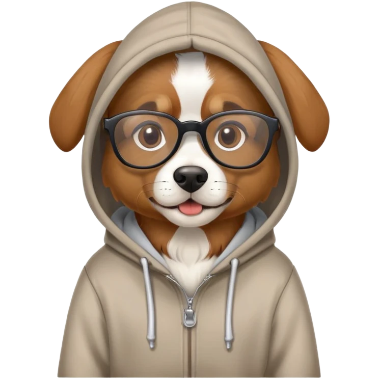 Dog wearing a hoodie with glasses emoji