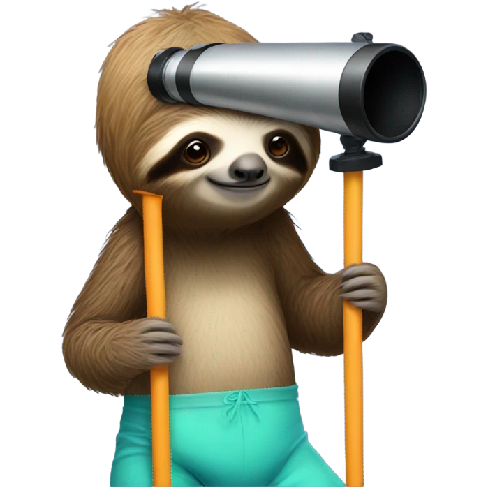 Sloth wearing bathing suit looking through telescope emoji