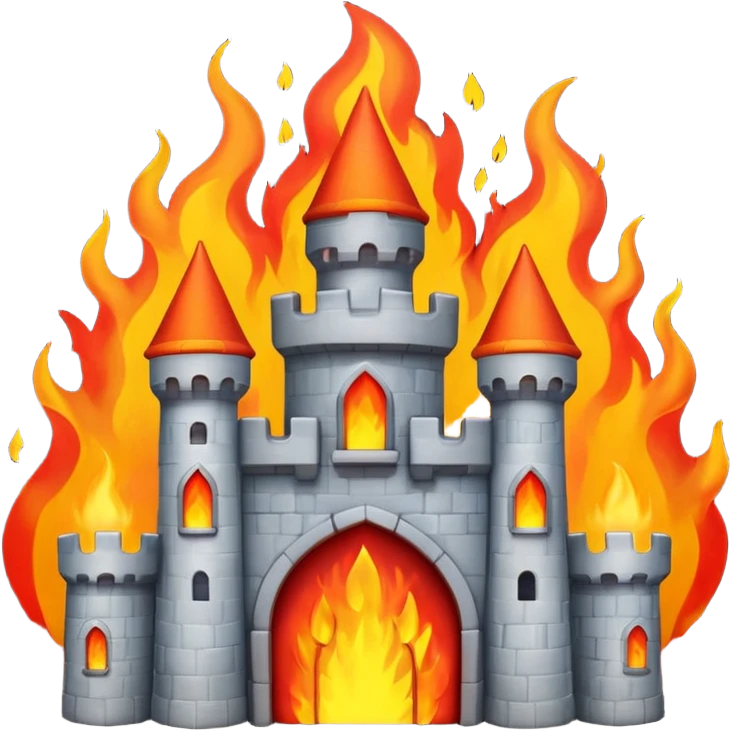 castle on fire, bright colors, emoji style emoji