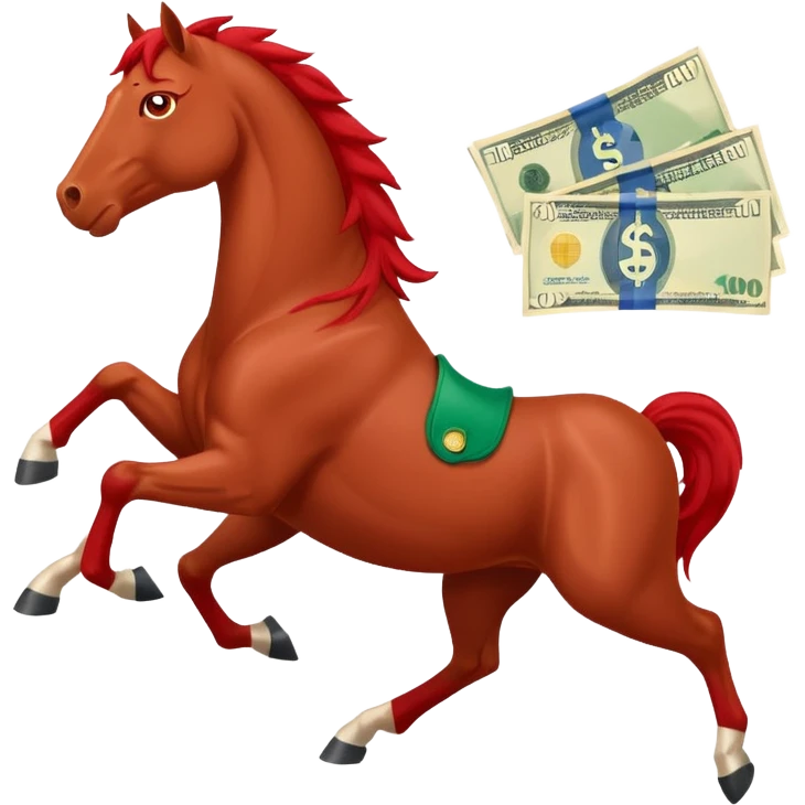 red horse agressive running money euros bills emoji