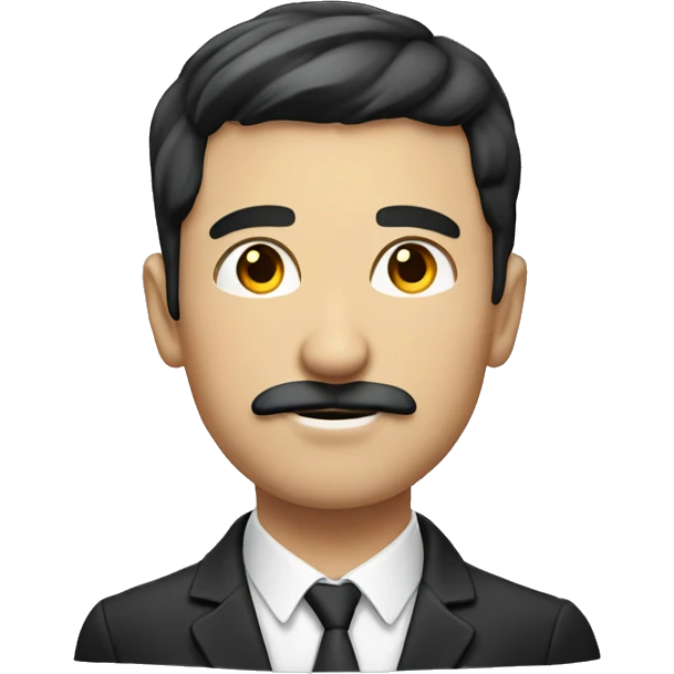 man with round face, stubble with moustache. dark hair with light wave emoji