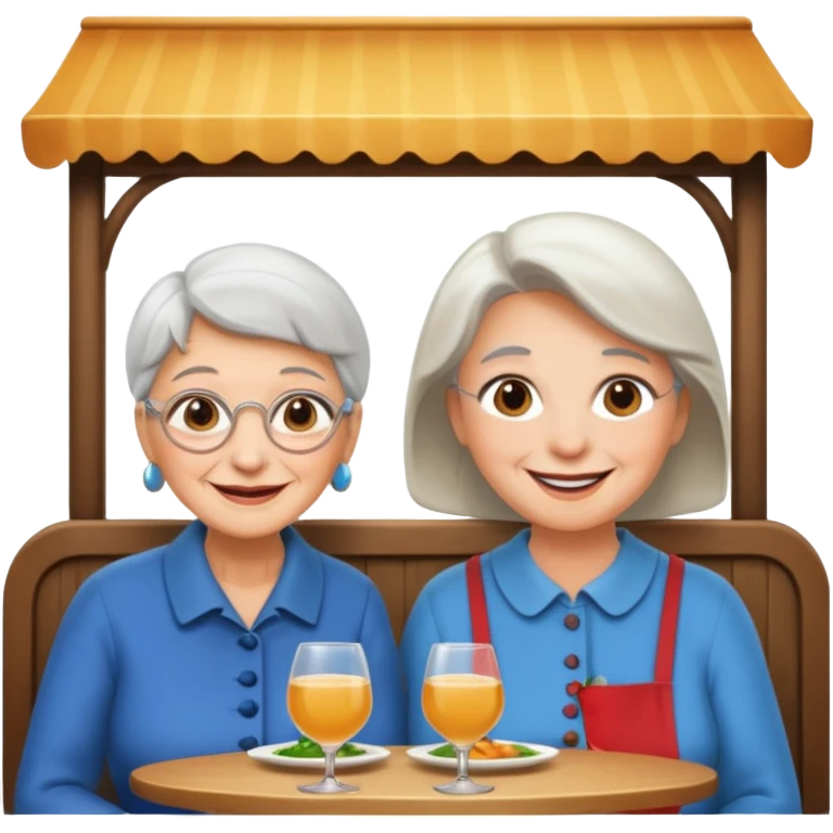 conversación dentro de un restaurant  dos personas y una de las persoans sea una abuela emoji