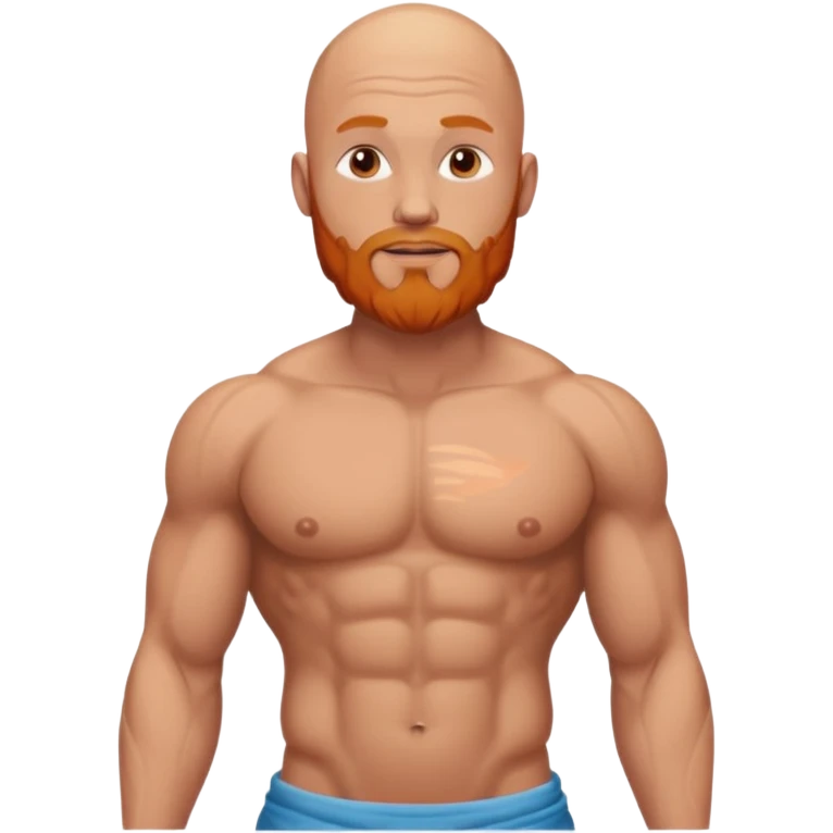 bald guy with a ginger beard and muscles with GODBODY tattoo on stomach only  emoji