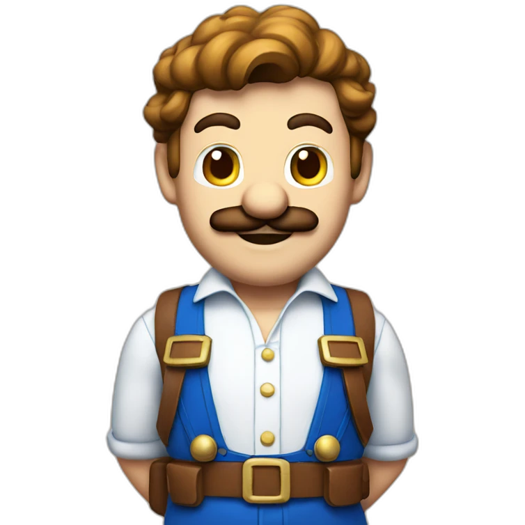 super mario as bavarian with a blue and white shirt emoji