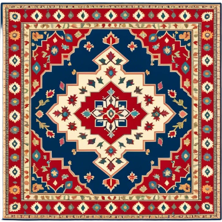 Cinematic Realistic depiction of a richly patterned Turkish carpet, rendered with exquisite details and vibrant colors, set against a soft, warmly lit background that emphasizes its artisanal craftsmanship emoji