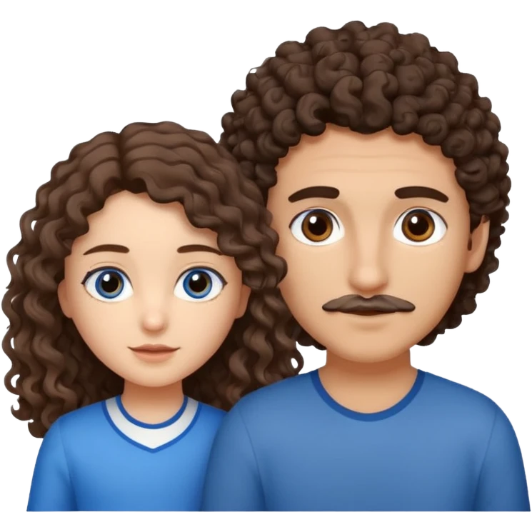 make a couple with the boy taller then the girl and the boy is mexican with brown eyes and brown hair slightly wavy/curly and some front hairs gray and then girl with blue eyes with brown long curly hair and she is white  emoji