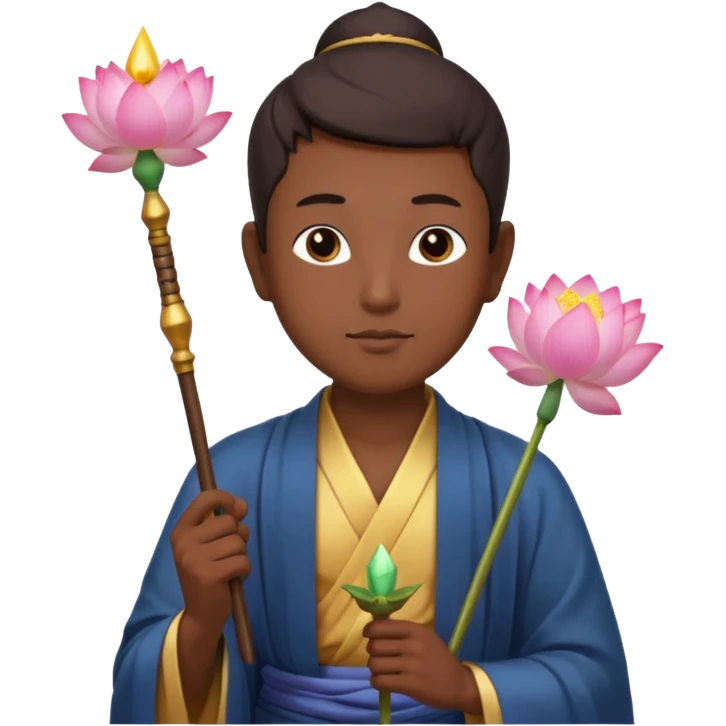 asian man with lotus, scepter, buddhism, lotus emoji