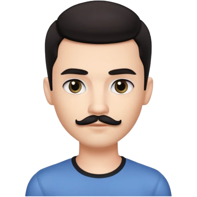 pretty handsome bratz man, has a short black mustache with black black black eyes,  short dark hair, pale skin, defined jawline emoji
