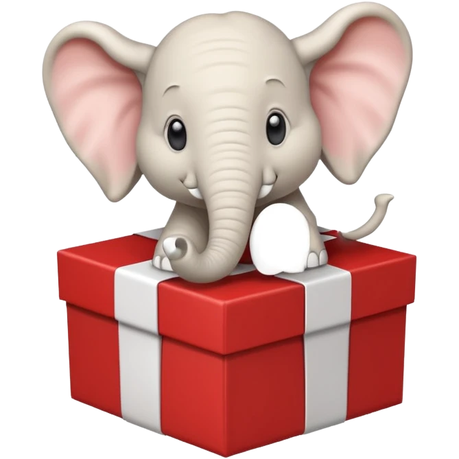 A white elephant popping out of a gift box emoji