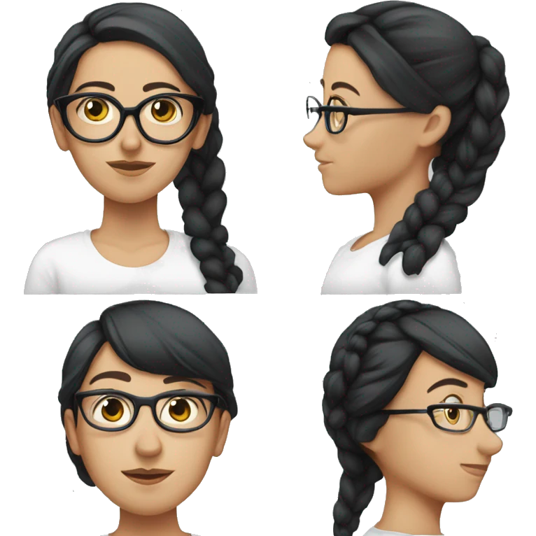 27-year-old white woman with glasses and straight black hair tied up emoji