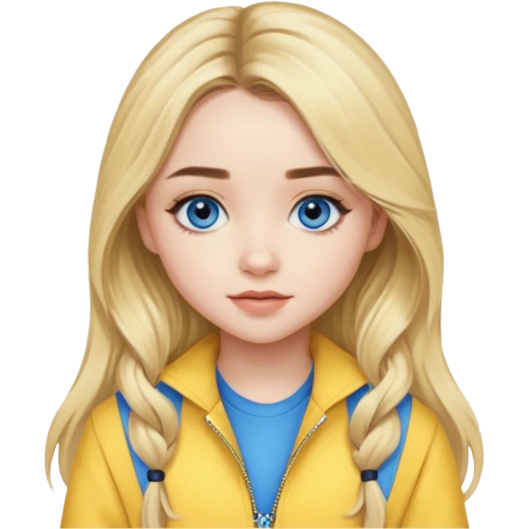 Sabrina Carpenter blue eyes, long blonde hair, yellow outfit emoji