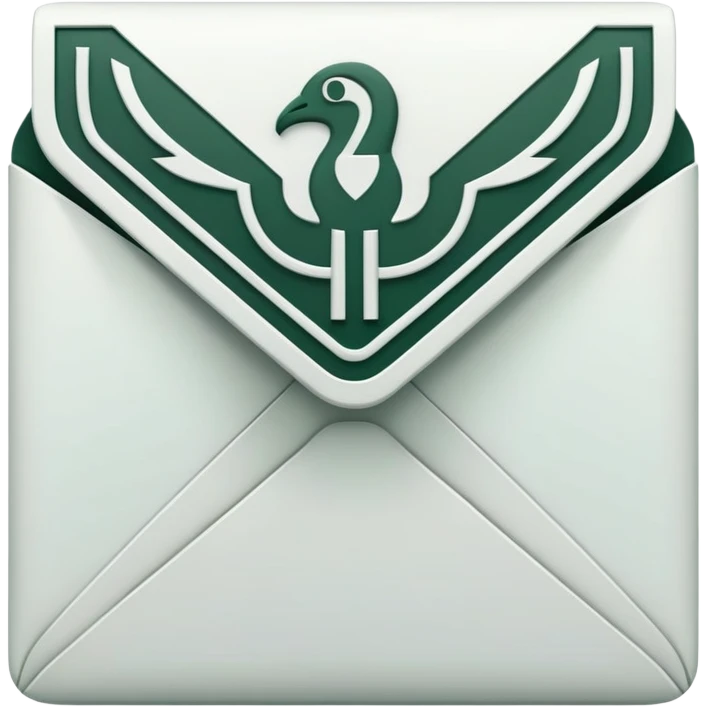 Elegant Mayan hieroglyph mail symbol with clean lines, minimalist design, only pure white and dark green colors, Apple-style aesthetic emoji