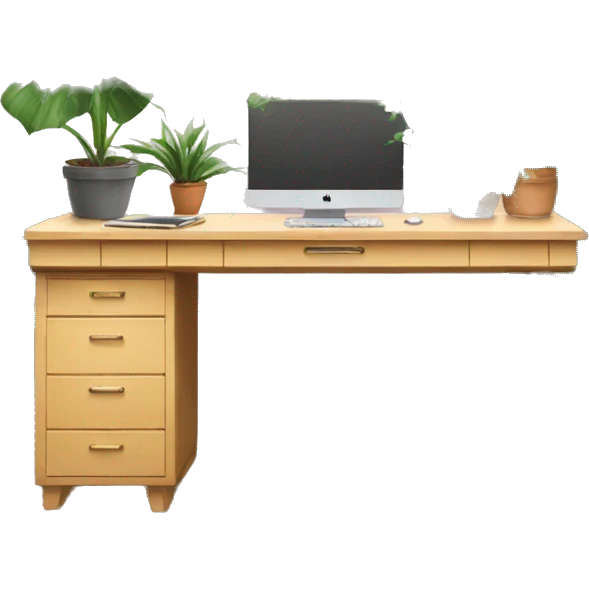aesthetic desk with Mac and plants emoji