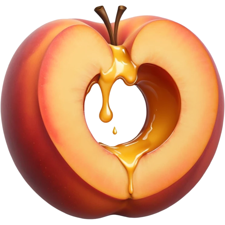 black hole in the middle of a peach. milk is leaking out of the hole emoji